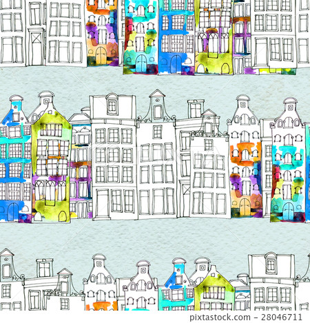 Seamless pattern eith watercolor Amsterdam houses Seamless pattern eith watercolor Amsterdam houses 28046711