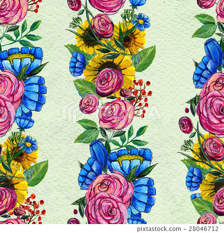 Seamless pattern with blue yellow and pink flowers Seamless pattern with blue yellow and pink flowers 28046712