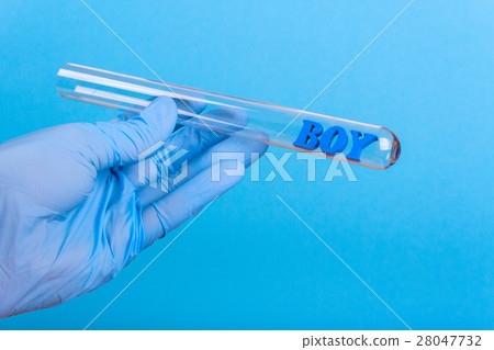 Word boy in test-tube holding a gloved hand 28047732