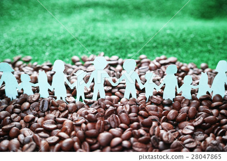 People who hold hands of coffee beans cut paper Green copy space Horizontal position 28047865