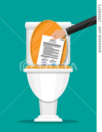 Businessman hand putting contract papers in toilet 28048973
