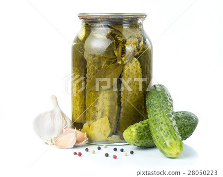 Pickles in glass jar isolated on white 28050223