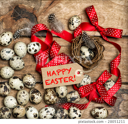 Easter eggs with red ribbon bow tag Happy Easter 28051211