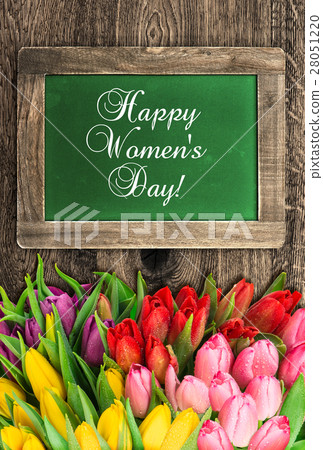 Chalkboard with tulip flowers Happy Womens Day 28051220