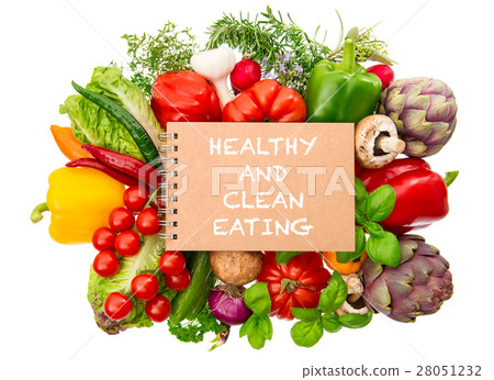 Notebook fresh organic vegetables herbs.  28051232