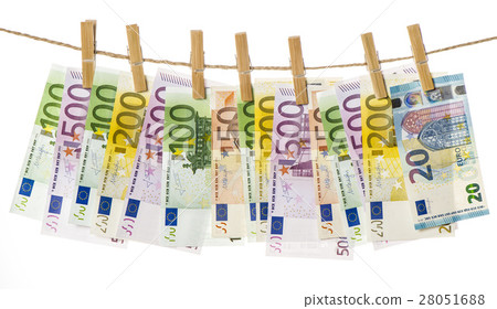 Money background. Euro banknotes hanging 28051688