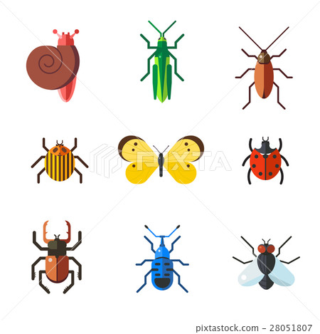 Insect icon flat set isolated on white background 28051807