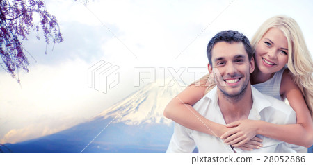 couple having fun over fuji mountain in japan couple having fun over fuji mountain in japan 28052886
