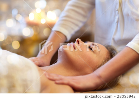 close up of woman lying and having massage in spa close up of woman lying and having massage in spa 28053942