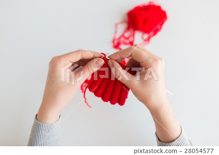 woman hands knitting with needles and yarn 28054577
