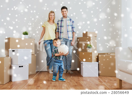 happy family moving to new home and playing ball 28056649