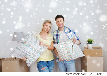 happy couple with stuff moving to new home 28056996