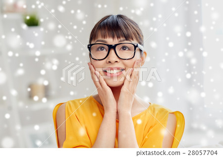happy asian young woman in glasses at home 28057704