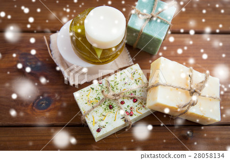 handmade soap bars on wood 28058134