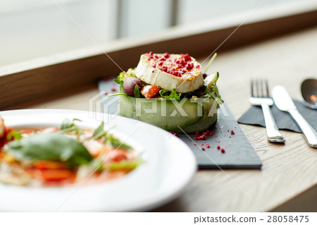 goat cheese salad and gazpacho soup at restaurant 28058475