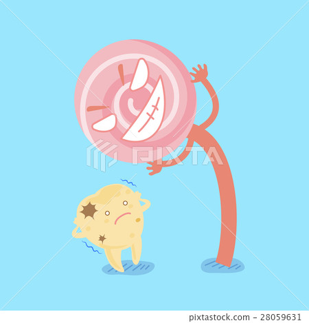 cartoon tooth decay with lollipop 28059631