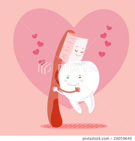 cartoon tooth hug witih brush 28059640