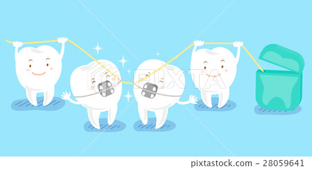 cartoon tooth playing with floss 28059641