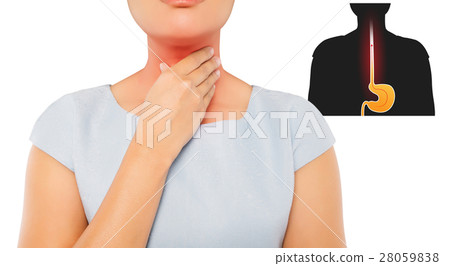 Woman suffering from acid reflux or heartburn Woman suffering from acid reflux or heartburn 28059838
