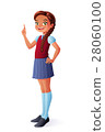 Vector cute school girl finger pointing up. 28060100