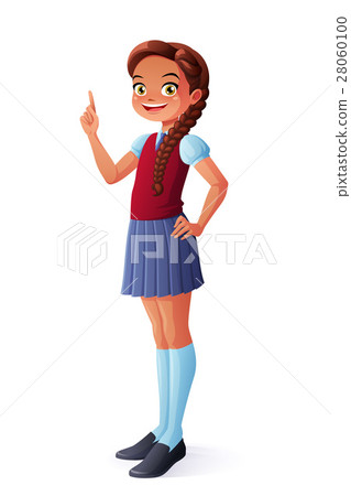 Vector cute school girl finger pointing up. - Stock Illustration ...