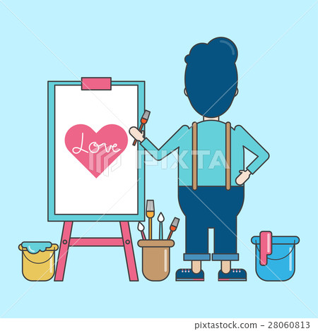 Artist painting heart on canvas character design. Artist painting heart on canvas character design. 28060813