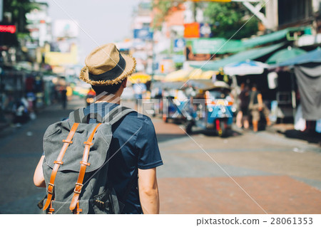 Young Asian traveling backpacker in Khaosan Road Young Asian traveling backpacker in Khaosan Road 28061353