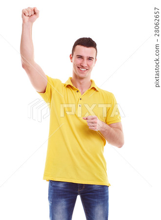 Man in a polo shirt stands leaning on railing 28062657