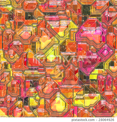 Colorful alien high tech circuit board closeup texture background (seamless connection, high resolution 3D CG rendering ∕ coloring illustration) 28064926