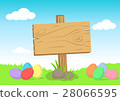 Wooden sign and colorful Easter eggs 28066595