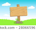 Wooden sign with rocks on green meadow grass 28066596