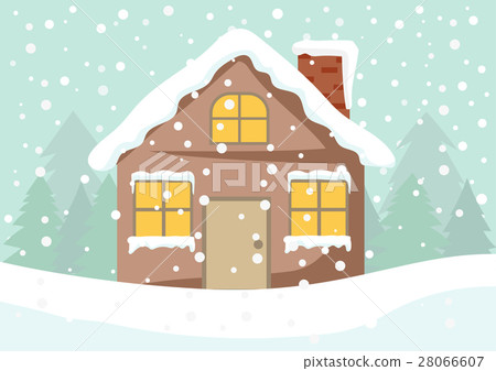 Cute cottage house on winter and snow background Cute cottage house on winter and snow background 28066607