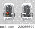 Windows with red Christmas flower and falling snow 28066699