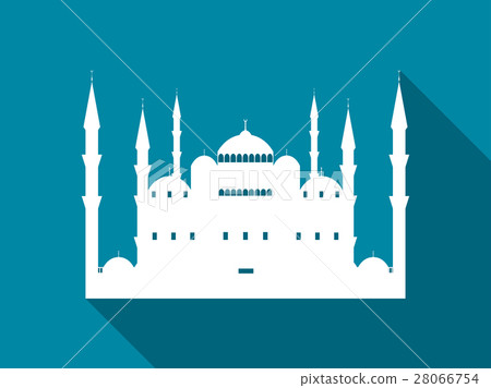Mosque with a long shadow. Blue Mosque flat icon Mosque with a long shadow. Blue Mosque flat icon 28066754