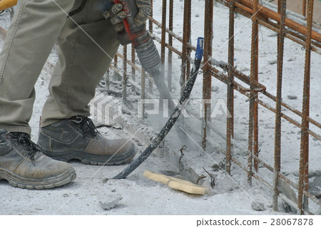 A Construction Workers Hacking Concrete Stock Photo 28067878 Pixta