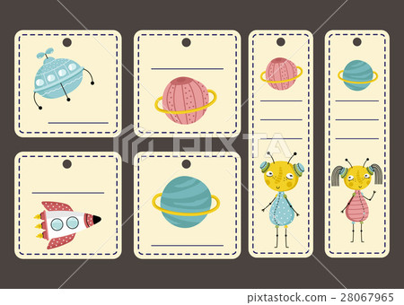 Price Tag with Space Cartoons vectors Set 28067965