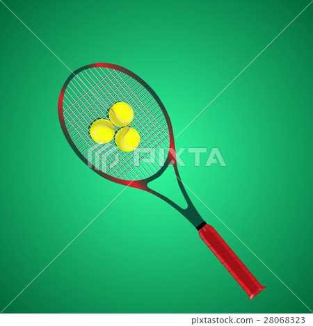 Tennis racket and ball isolated on green 28068323