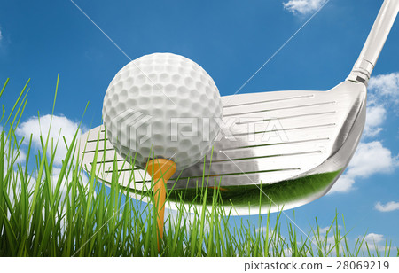 golf club with golf ball on tee 28069219