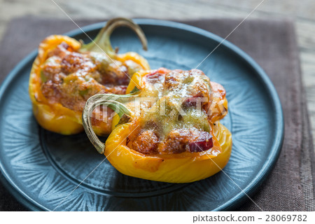 Stuffed peppers with sausages and mozzarella Stuffed peppers with sausages and mozzarella 28069782