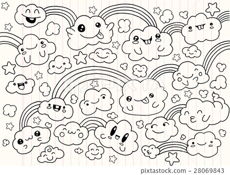 Doodle Clouds and rainbow, Hand Drawn Vector - Stock Illustration ...