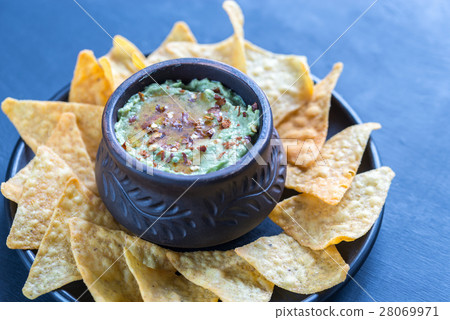 Bowl of guacamole hummus 28069971