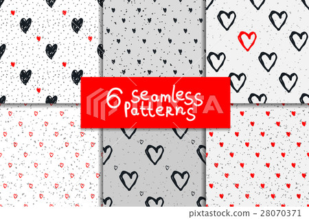 Doodle seamless pattern set with hearts Doodle seamless pattern set with hearts 28070371