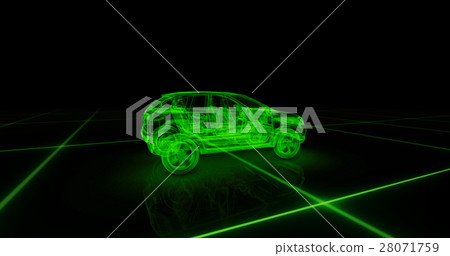 Sport car wire model with green neon ob black 28071759
