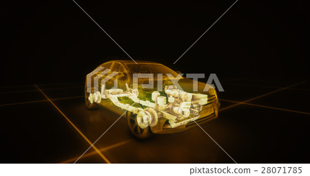 Sport car wire model with yellow neon ob black 28071785