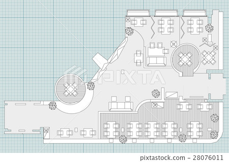 Standard cafe furniture symbols on floor plans 28076011