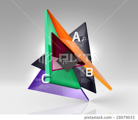 Colorful glossy glass triangle on empty 3d space 28079033