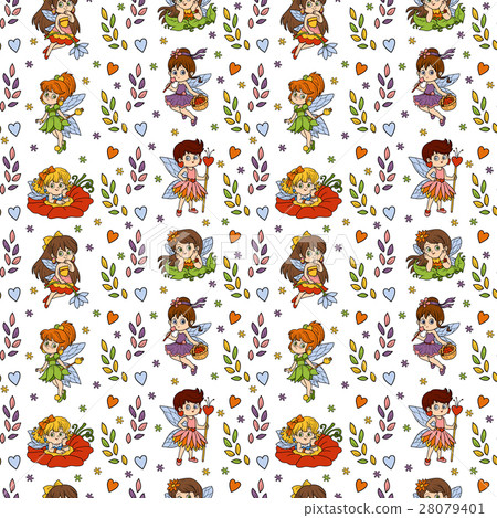 Pattern with little fairies on white background - Stock Illustration ...