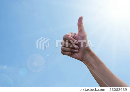Hand on blue sky background 28082689