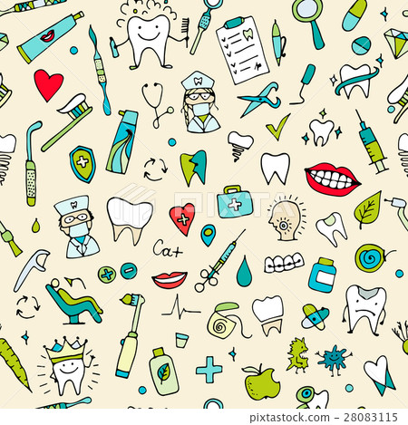 Dental seamless pattern, sketch for your design Dental seamless pattern, sketch for your design 28083115