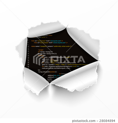 Torn hole in sheet of paper on complicated program 28084894
